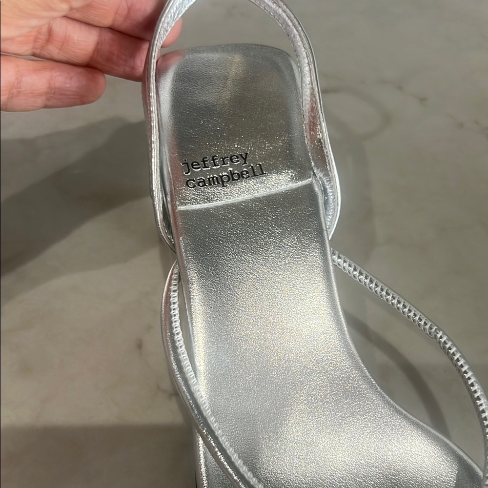 Jeffrey Campbell Silver Metallic Strappy Sandals with Gold Rings - Picture 2 of 5